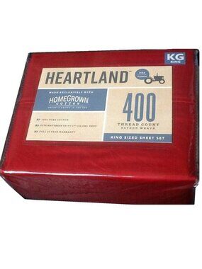 new in pkg RED Heartland 400 TC 100% Cotton Sateen Weave KING Sheet Set